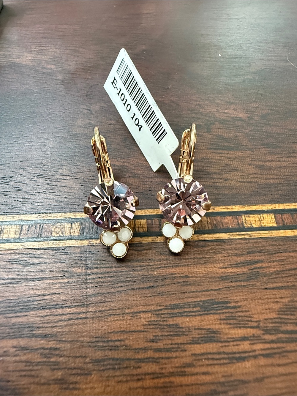 Mariana Rose Gold-Tone Pink Lavender Crystal Drop Earrings, White opal accents